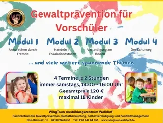 Vorschüler Gewaltpräventions-Crash-Kurs (4 Module) @ WingTsun Ausbildungszentrum Walldorf Fachzentrum für Gewaltprävention und Selbstverteidigung