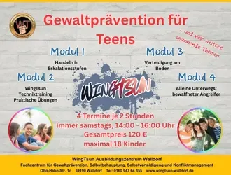 Teens (11-13 Jahre) Gewaltpräventions-Crash-Kurs (4 Module) @ WingTsun Ausbildungszentrum Walldorf Fachzentrum für Gewaltprävention und Selbstverteidigung