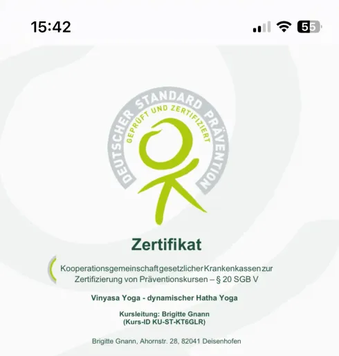 Vinyasa Yoga - dynamischer Hatha Yoga 75 min - zertifizierter Präventionskurs Krankenkasse @ Brigitte Gnann
