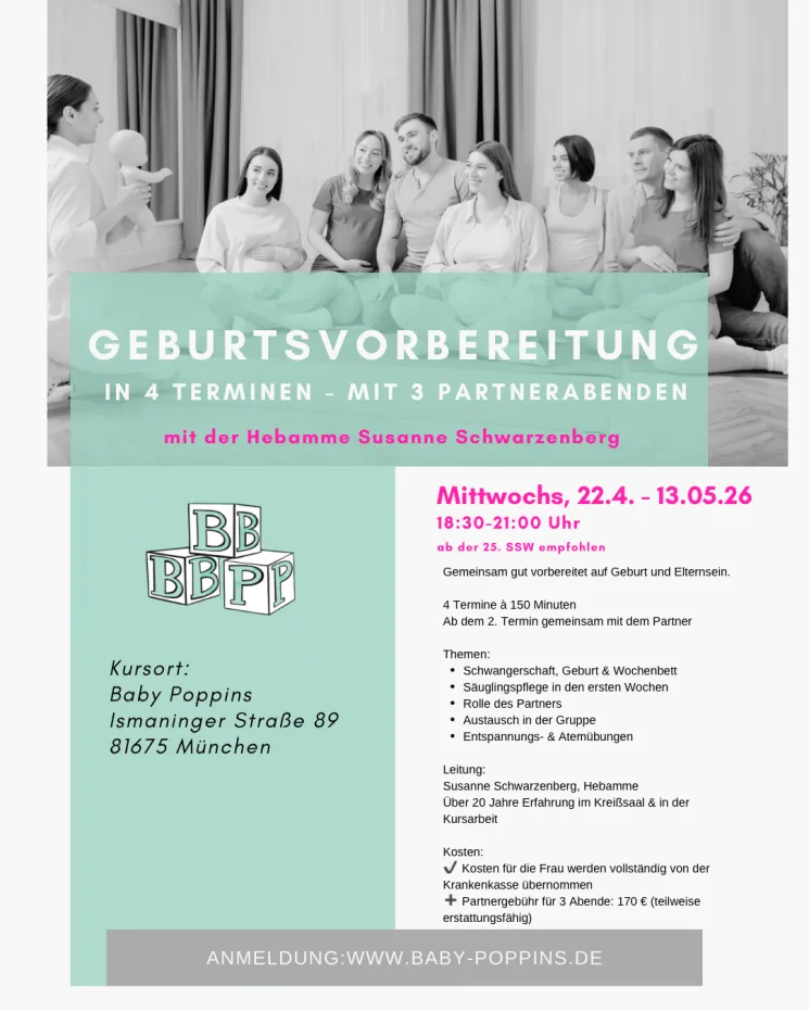Geburtsvorbereitungskurs mit 3 Partnerabenden @ Baby Poppins