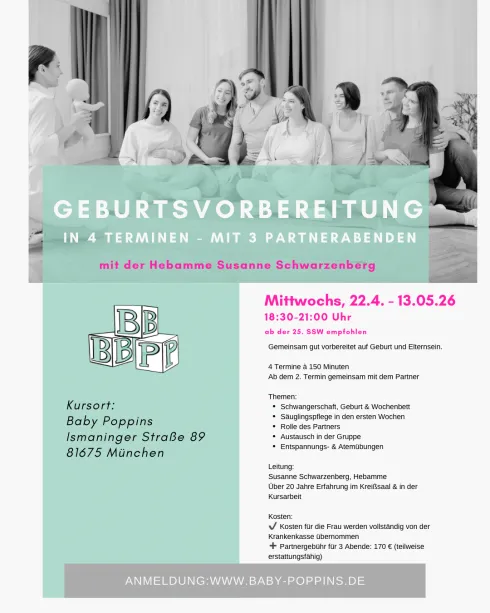 Geburtsvorbereitungskurs mit 3 Partnerabenden @ Baby Poppins