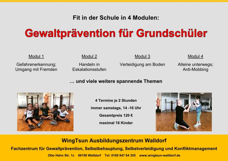 Grundschüler Gewaltpräventions-Crash-Kurs (4 Module) @ WingTsun Ausbildungszentrum Walldorf Fachzentrum für Gewaltprävention und Selbstverteidigung